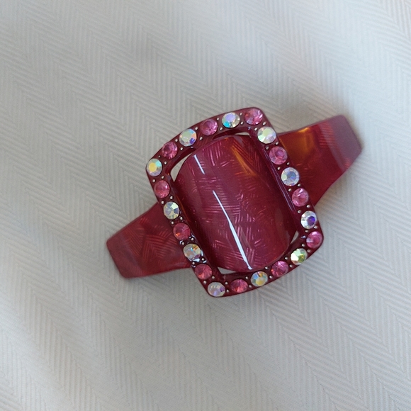 Vintage Barrette Bobby Pin  Clip Paris Dark Pink Lucite Rhinestones 1990s - Picture 3 of 5